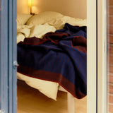 Roros Tweed Wool Throw Kassett - Dark Blue / Reddish Brown