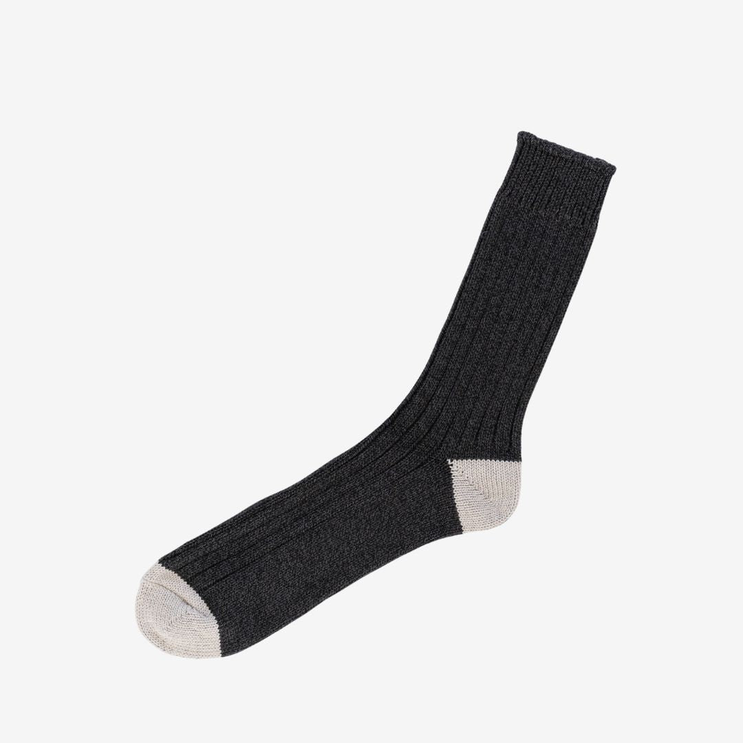 Nishiguchi Kutsushita Luxurious Cotton Ribbed Socks - Charcoal_Simple_Beautiful_Things