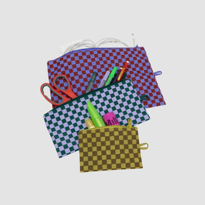 Baggu Flat Pouch Set - Jewel Checks