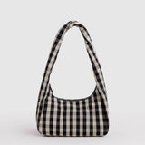 Baggu Meringue Bag Small - Black and Cream Gingham. Checkered nylon shoulder bag.
