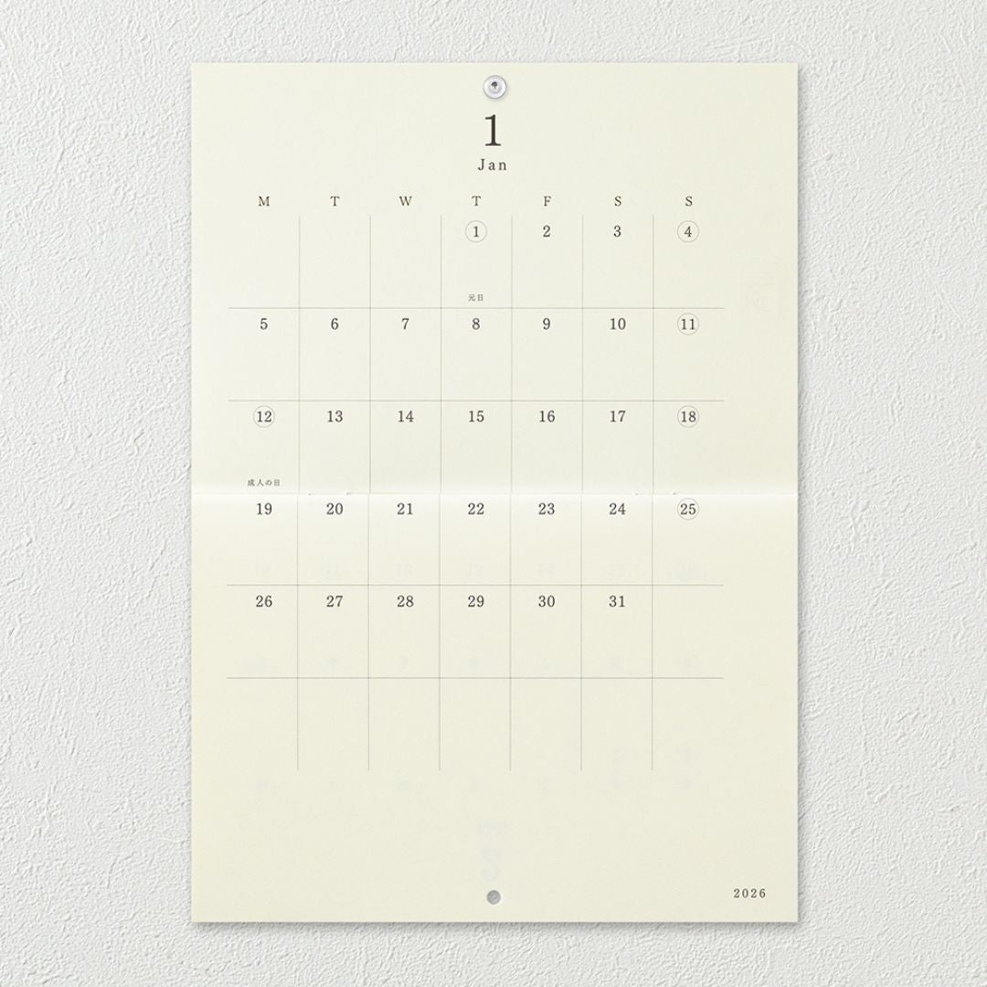 Midori MD - 2026 Folded Wall Calendar - A3