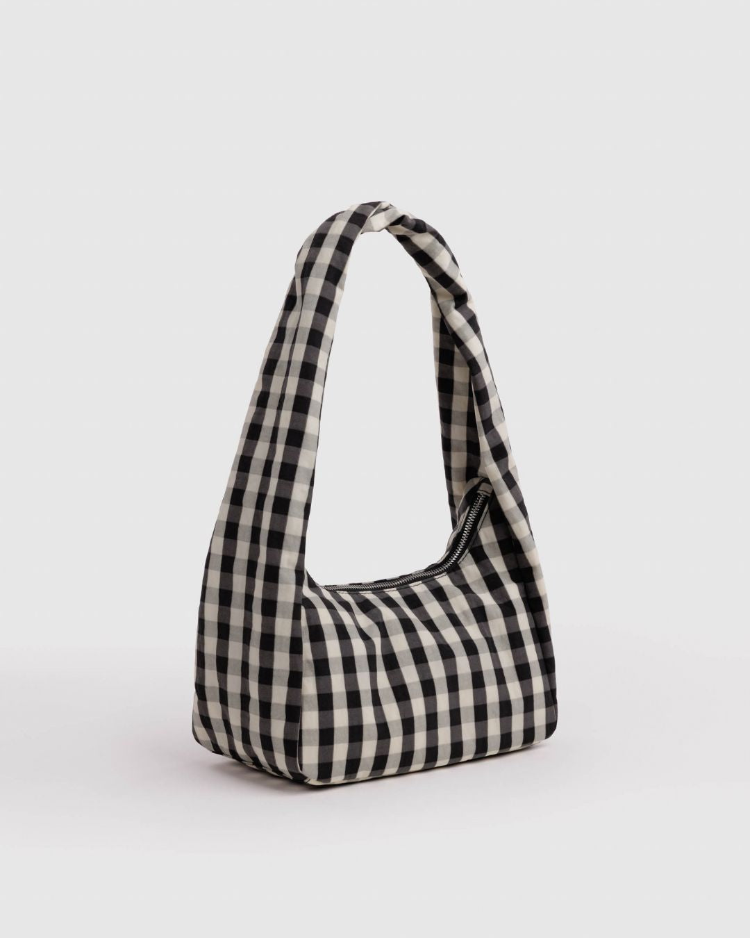 Baggu Meringue Bag Small - Black and Cream Gingham. Checkered nylon shoulder bag.