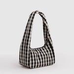 Baggu Meringue Bag Small - Black and Cream Gingham. Checkered nylon shoulder bag.