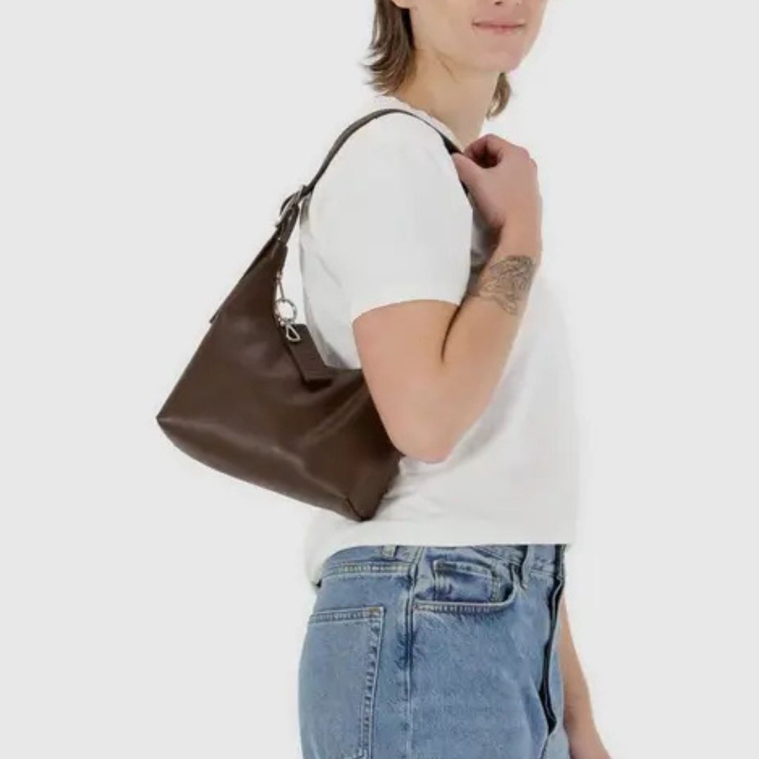 Baggu Recycled Leather Shoulder Bag Mini - Brown