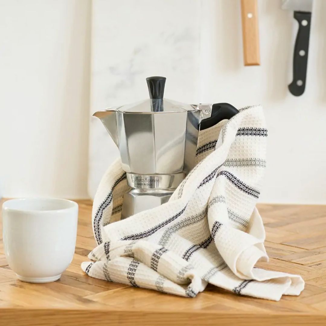 Mungo Tea Towel - Waffle Weave - Black and Grey Ecru