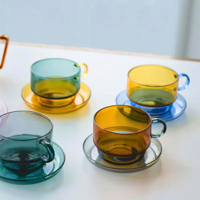 Glass Two-Tone Stacking Tea Cup - Amber / Grey