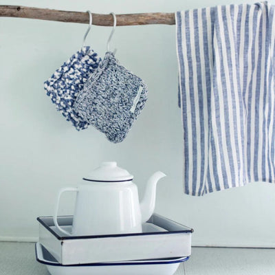 Linen Tea Towel - blue & white stripe