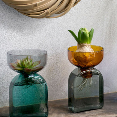 Two-Tone Glass Vase - Amber / Grey