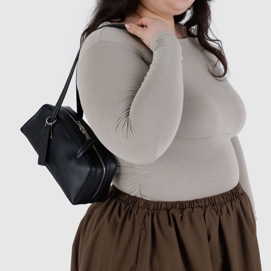Baggu Recycled Leather Bowler Bag Small - Black
