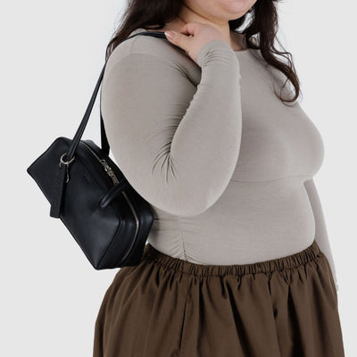 Baggu Recycled Leather Bowler Bag Small - Black