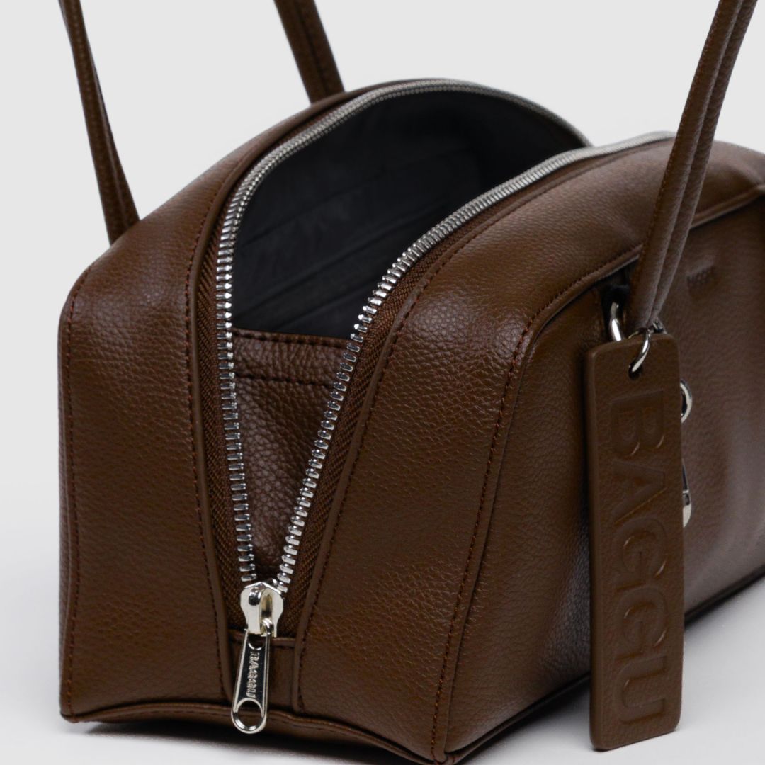Baggu Recycled Leather Bowler Bag Small - Brown