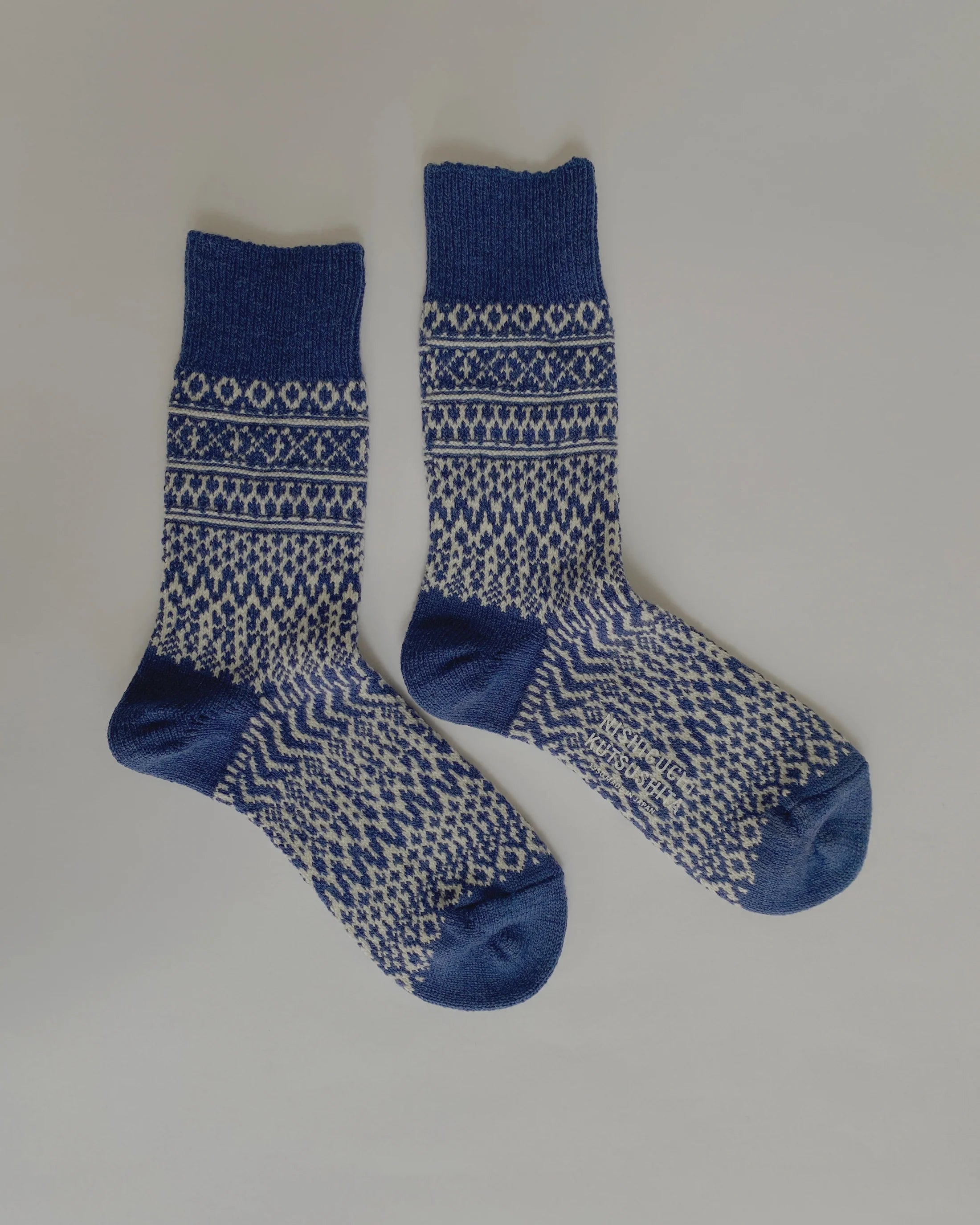 Nishiguchi Kutsushita Wool Jacquard Sock Blue
