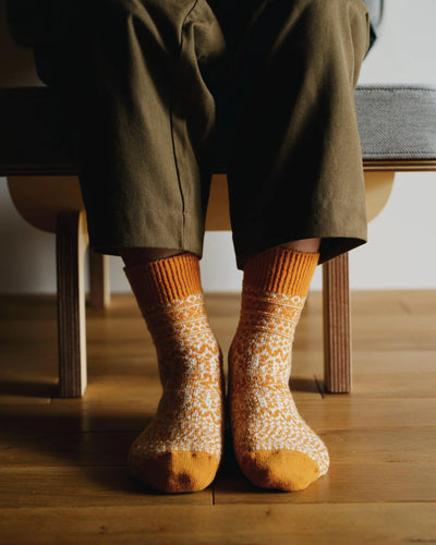 Nishiguchi Kutsushita Wool Jacquard Socks - Lantern Orange