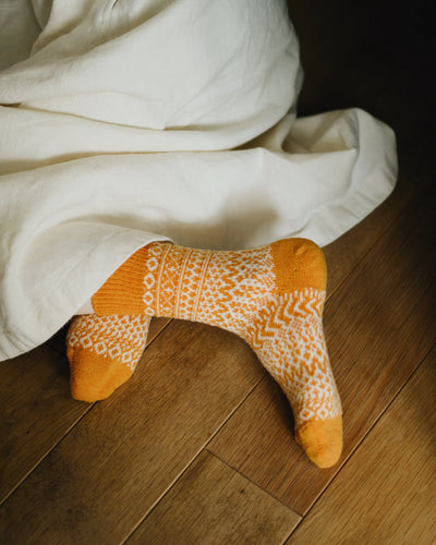 Nishiguchi Kutsushita Wool Jacquard Socks - Lantern Orange