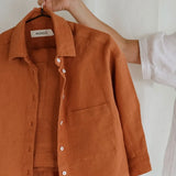 Mungo Linen Pyjama Shirt - Terracotta