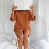 Mungo Linen Pyjama Shirt - Terracotta