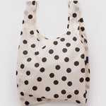 Standard Baggu Bag -  Black and Cream Polka Dot. Reusable shopping tote with cream background and black polka dot pattern.