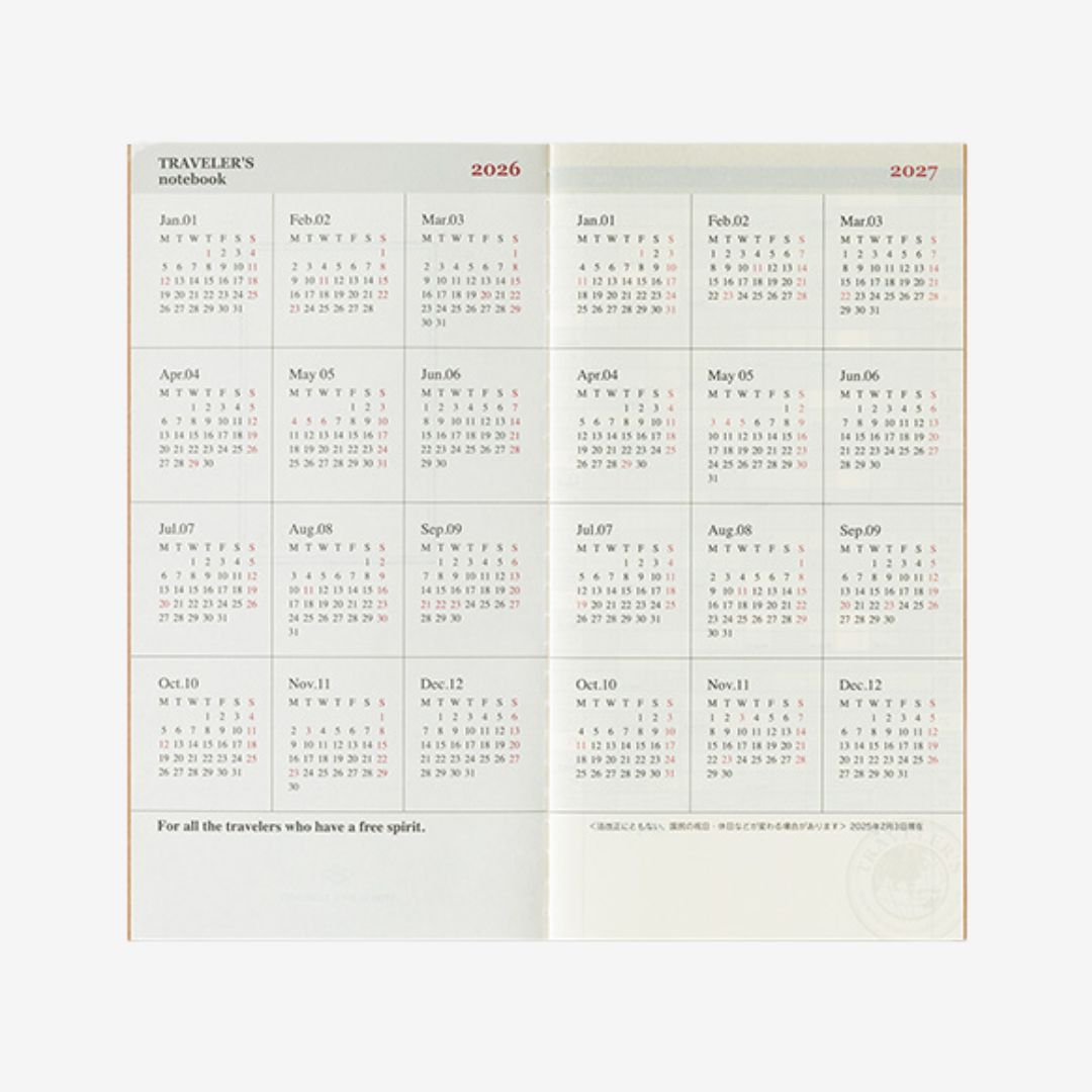 Traveler's Notebook 2026 Monthly Diary