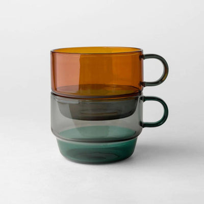 Glass Two-Tone Stacking Tea Cup - Amber / Grey