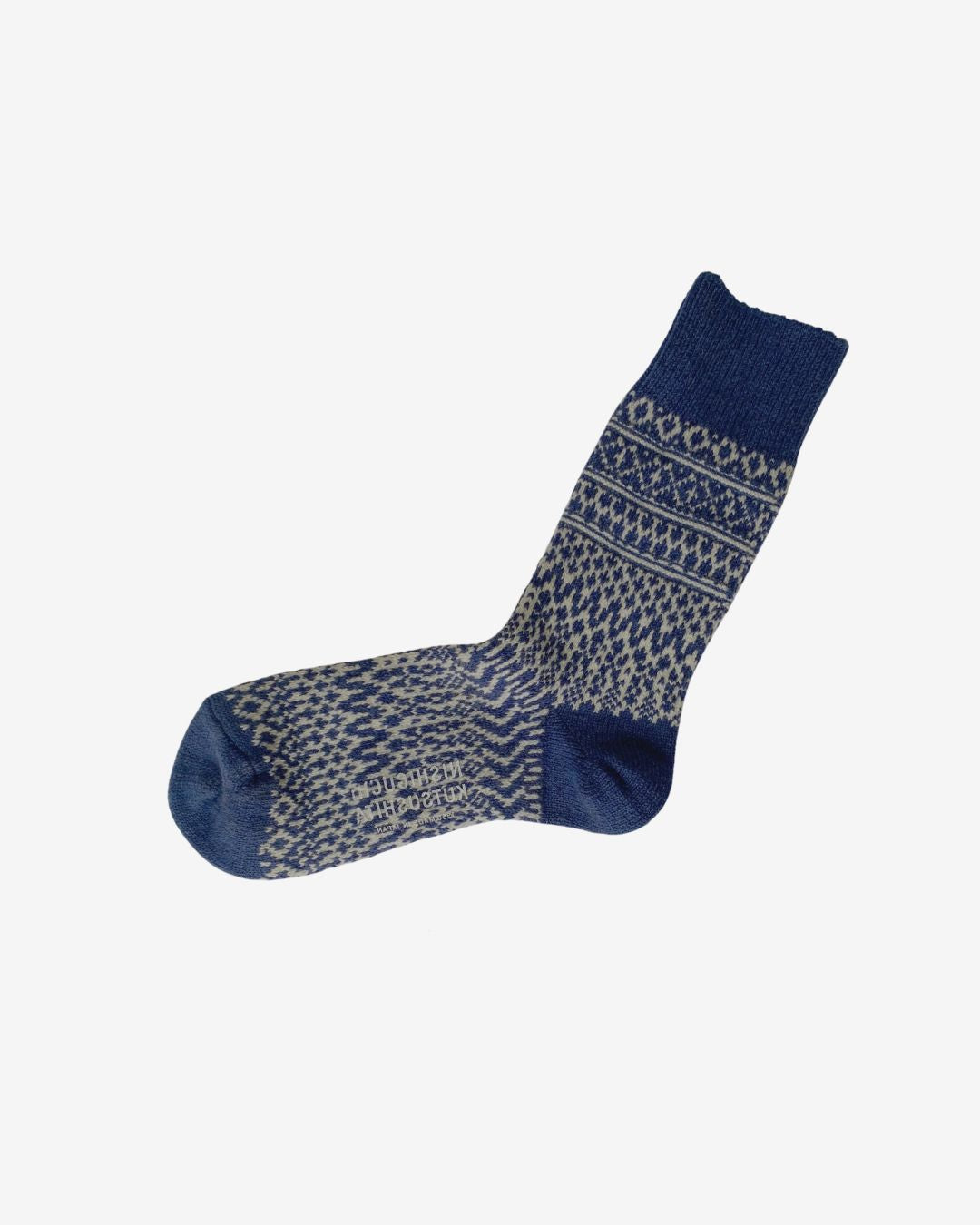 Nishiguchi Kutsushita Wool Jacquard Socks - Seagull Blue